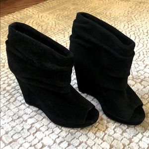 BCBGeneration peep toe wedge suede shoes